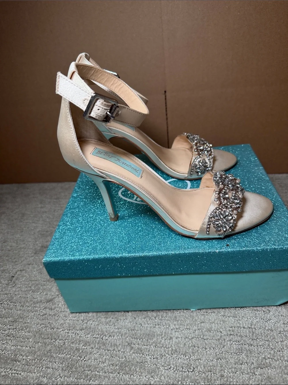Women's Embellished Ankle-Strap Heels - Light Champagne 3 inches